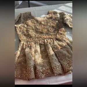 Gold Bridal Lehenga With Trail Dress With Top and Dupatta Wedding dress
